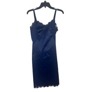 Vintage 1960s Shadowline Size 34 Navy Blue 100 % Nylon Slip Lace Trim